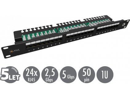 Solarix Patch panel Solarix 24 x RJ45 CAT5E UTP s vyvazovací lištou 1U