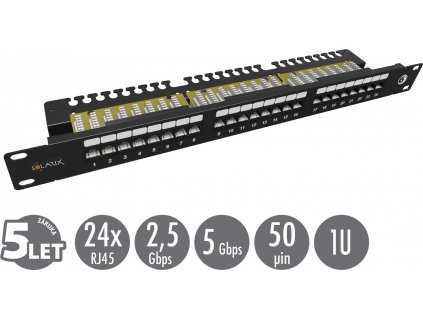 Solarix Patch panel Solarix 24 x RJ45 CAT6 UTP s vyvazovací lištou 1U