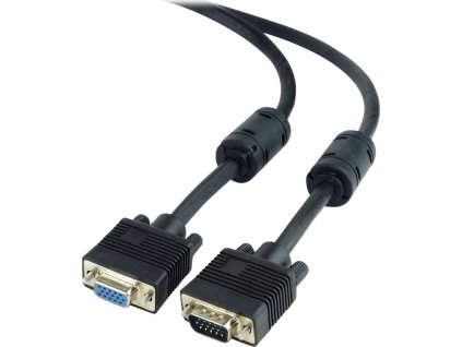 GEMBIRD Kabel VGA prodlužovací 10m (HD15M/F, dvojité stínění, feritová jádra), černý