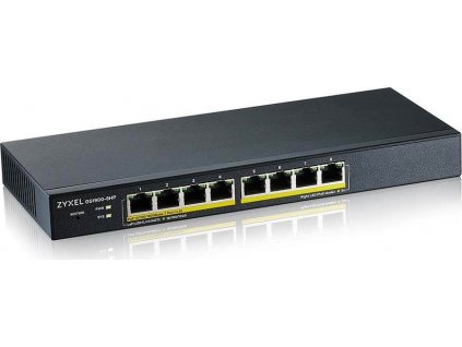 Zyxel GS1900-8HP v3 8-port Desktop Gigabit Web Smart PoE switch: 8x Gigabit metal, IPv6, PoE budget 70W, fanless