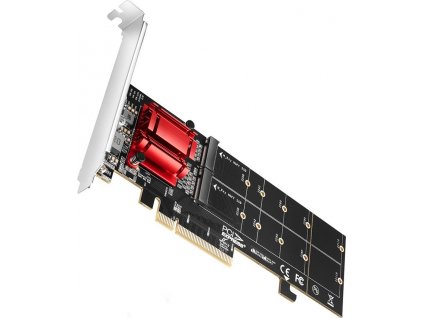 AXAGON PCEM2-ND, PCIe x8 řadič - 2x M.2 NVMe M-key slot, RAID, podpora desek bez bifurkace, vč. LP