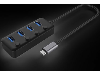 PREMIUMCORD 5G SuperSpeed USB Hub Type C na 4x USB 3.1 A Gen1, vypínače portů