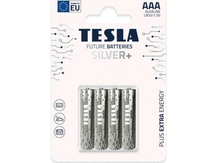 TESLA SILVER+ alkalická baterie AAA (LR03, mikrotužková, blister) 4 ks
