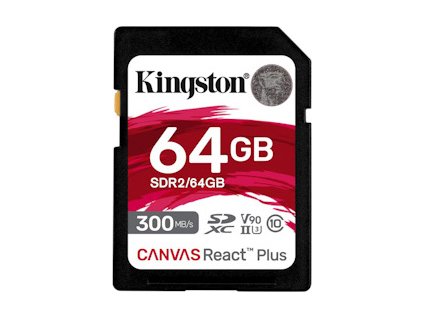 Kingston SDXC karta 64GB Canvas React Plus SDHC UHS-II 300R/260W U3 V90 for Full HD/4K/8K