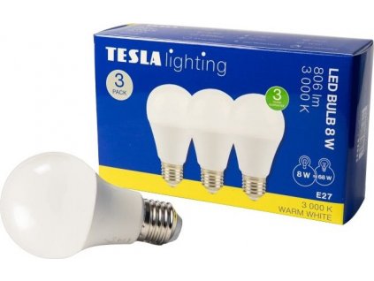 Tesla LED žárovka BULB 3ks E27/8W/230V/806lm/25 000h/3000K teplá bílá/220st