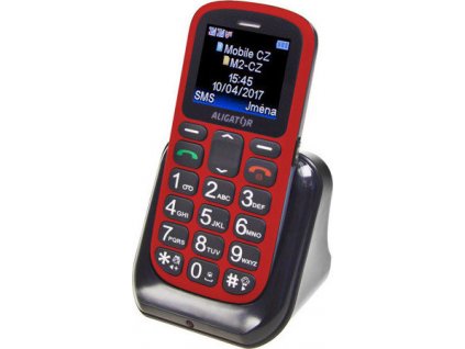 Aligator A321 Senior Dual SIM, červená-černá + nabíjecí stojánek