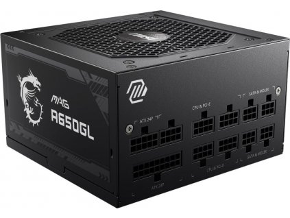 MSI zdroj MAG A650GL/ 650W/ ATX/ akt. PFC/ 7 let celk. záruka/ 120mm fan/ modulární kabeláž/ 80PLUS Gold