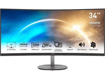 MSI LCD PRO MP341CQ, 34" 3440x1440, VA, 100Hz, 4ms, VESA 100x100mm, N/A, Black