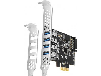 AXAGON PCEU-43RS, PCIe řadič, 4x USB 3.2 Gen 1 port, 5 Gbps, napájení z PCIe nebo SATA, SP & LP