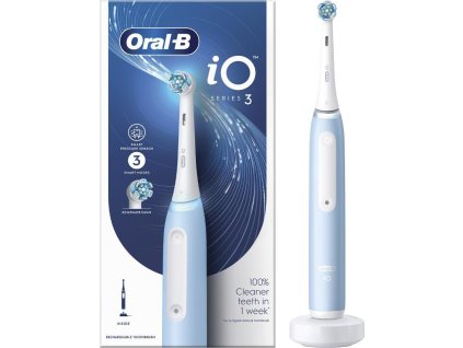 Oral-B iO3 Ice Blue elektrický zubní kartáček, magnetický, 3 režimy, časovač, tlakový senzor, modrý