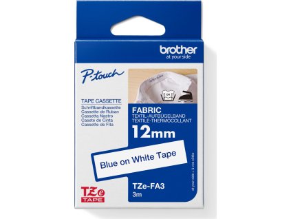 BROTHER TZEFA3 - kazeta TZ šířky 12mm, zažehlovací, TZE-FA3 bílá páska/modré písmo