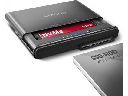 AXAGON ADSA-CC USB-C 10Gbps - NVMe M.2 SSD & SATA 2.5"/3.5" SSD/HDD CLONE MASTER 2 adaptér