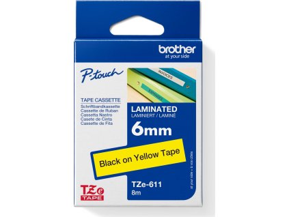 BROTHER TZE611 - kazeta TZ šířky 6mm, laminovaná TZE-611, žlutá/černé písmo