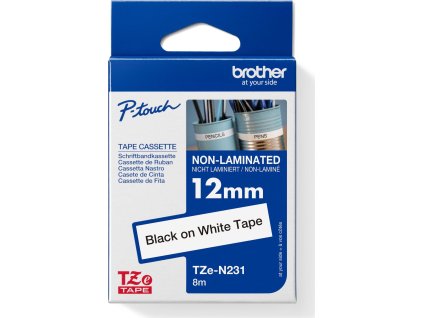 BROTHER TZEN231 - kazeta TZ šířky 12mm, nelaminovaná TZE-N231, bílá/černé písmo