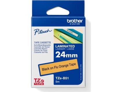 BROTHER TZEB51 - kazeta TZ šířky 24mm, laminovaná TZE-B51, signální oranžová/černé písmo