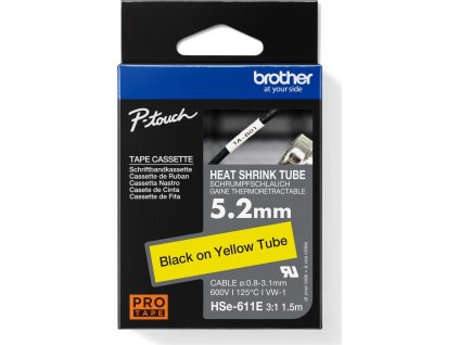 HSE-611E - černý tisk na žluté, šířka 5,2 mm