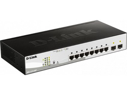 D-Link DGS-1210-08P 10-port Gigabit Smart PoE Switch, 8x GbE PoE+, 2x SFP, PoE 65W, fanless