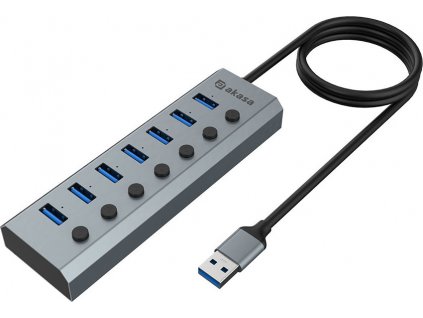 AKASA Hub 7 v 1, USB-A 3.2 Gen 1, šedá