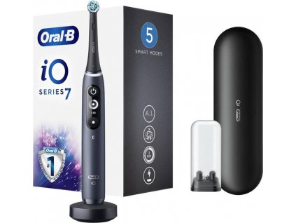 Oral-B iO7 Black Onyx elektrický zubní kartáček, magnetický, 5 režimů, časovač, tlakový senzor, pouzdro, černý