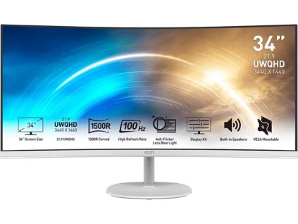 MSI LCD PRO MP341CQW, 34" 3440x1440, VA, 100Hz, 4ms, VESA 100x100mm, N/A, White