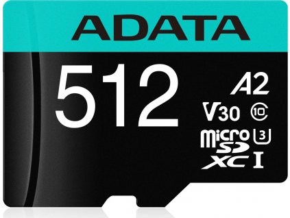 ADATA MicroSDXC karta 512GB Premier Pro UHS-I V30S (R:100/W:80 MB/s) + SD adaptér