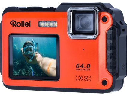 Rollei Sportsline 64 Selfie/ 64 MPix/ 16x zoom/ 2,8" LCD+ 2"LCD/ 4K video/ Voděodolný 5m/ Oranžový