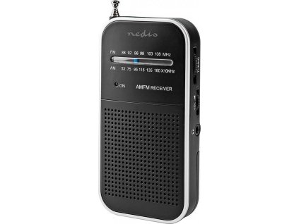 NEDIS přenosné rádio/ AM/ FM/ napájení z baterie/ analogové/ 1.5 W/ výstup pro sluchátka/ hliník/ černé