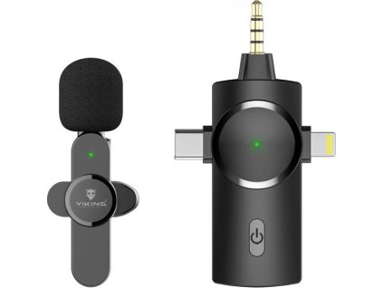Viking bezdrátový mikrofon s klipem M360, konektor USB-C / Lightning / 3,5 mm jack