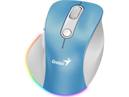 GENIUS Ergo 9000S Pro Light Blue/ duální Bluetooth + 2,4GHz/ 2400 dpi/ bezdrátová/ 6tlačítková/ dobíjecí/ RGB/ modrobílá