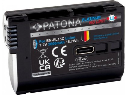 PATONA baterie pro foto Nikon EN-EL15C 2600mAh Li-Ion Platinum USB-C nabíjení