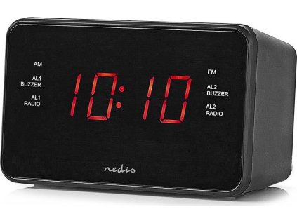 NEDIS digitální budík s rádiem/ LED displej/ 3,5 mm jack/ AM/ FM/ odložené buzení/ časovač vypnutí/ 2 alarmy/ černý
