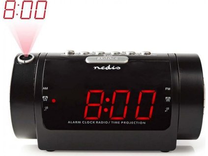 NEDIS digitální budík s rádiem/ LED displej/ promítání času/ AM/ FM/ odložené buzení/ časovač vypnutí/ 2 alarmy/ černý