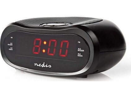 NEDIS digitální budík s rádiem/ LED displej/ AM/ FM/ funkce odloženého buzení/ časovač vypnutí/ 2 alarmy/ černý