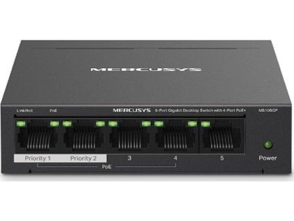 TP-Link Mercusys MS105GP Switch 5-Port, 4× Gigabit PoE+, 1× GLAN, 802.3af/at, 65 W