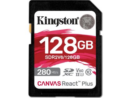 Kingston SDXC karta 128GB Canvas React Plus, UHS-II, U3, V60, R:280/W:100MB/s