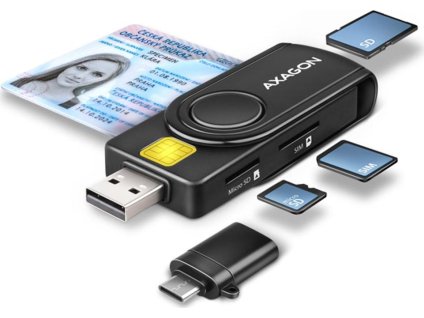 AXAGON CRE-SMP2A, USB-A PocketReader 4-slot čtečka Smart card (eObčanka) + SD/microSD/SIM