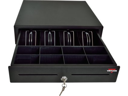 Virtuos pokladní zásuvka S-410C - s kabelem, pořadač 4/8, 9-24V, černá