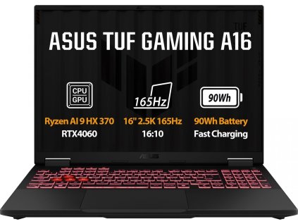 ASUS TUF Gaming A16 (FA608WV-QT015W), R AI 9 HX 370, 16" 2560 x 1600, 32GB, 1TB SSD, RTX 4060, W11 Home, Gray