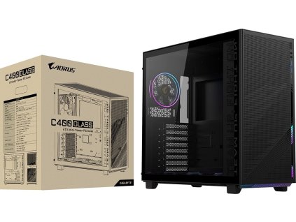 GIGABYTE case GB-AC400G ST, Mid Tower, 1x USB-C, 2x USB3.0, Průhledná bočnice, 4x ARGB 120mm Fan, černá