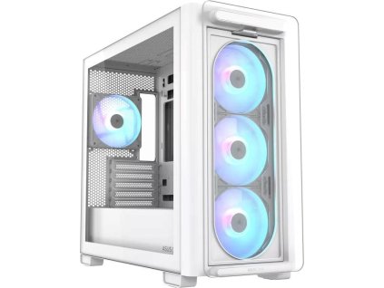 ASUS A23 PLUS TG ARGB, Mini Tower, průhledná bočnice, 4x120mm ARGB Fan, bílá