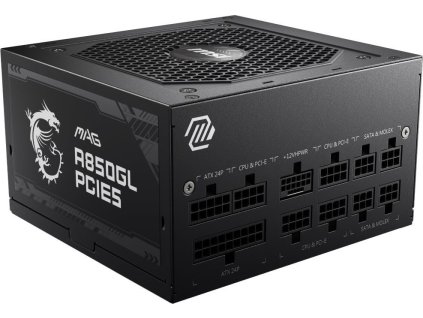 MSI zdroj MAG A850GL PCIE5/ 850W/ ATX3.1/ akt. PFC/ 7 let celk. záruka/ 120mm fan/ modulární kabeláž/ 80PLUS Gold