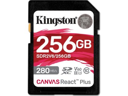 Kingston SDXC karta 256GB Canvas React Plus, UHS-II, U3, V60, R:280/W:150MB/s