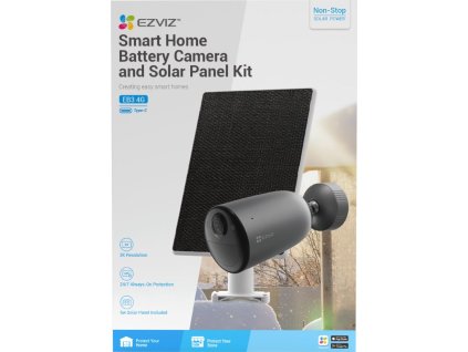 EZVIZ IP kamera EB3 4G kit/ bullet/ 4G/LTE/ 3Mpix/ krytí IP65/ objektiv 2,8 mm/ H.265/ IR až 15m/ šedá + solární panel C
