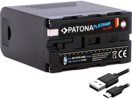 PATONA baterie pro foto Sony NP-F970/F960/F950 10500mAh Li-Ion Platinum USB-C nabíjení s PD20