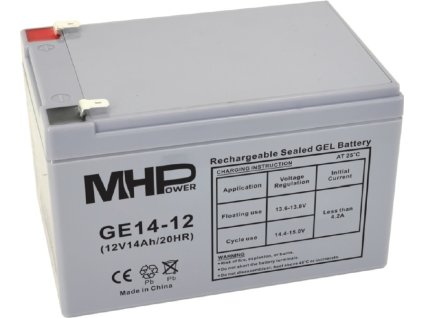 MHPower GE14-12 Gelový akumulátor 12V/14Ah, Faston F2 - 6,3mm, Deep Cycle