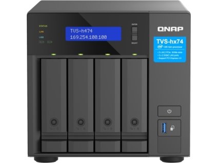 QNAP TVS-h474-PT-8G (2core 3,7GHz, ZFS, 8GB RAM, 4x SATA, 2x M.2 NVMe, 2x PCIe, 2x 2,5GbE, 1x HDMI)