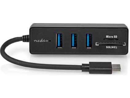 NEDIS USB hub/ zástrčka USB-C zástrčka/ 3x zásuvka USB-A/ 5 Portů/ USB 3.2 Gen 1/ 5 Gbps/ SD & MicroSD/ černý/ blistr