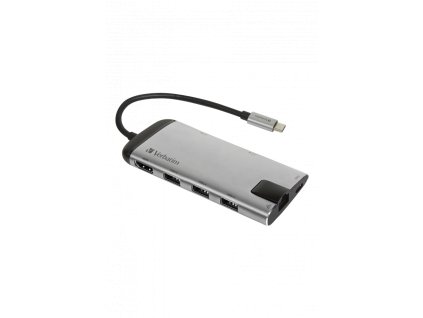 VERBATIM 49142 USB-C Multiport HUB, 3x USB 3.0, 1x USB-C, HDMI, LAN, SD, microSD, šedá dokovací stanice