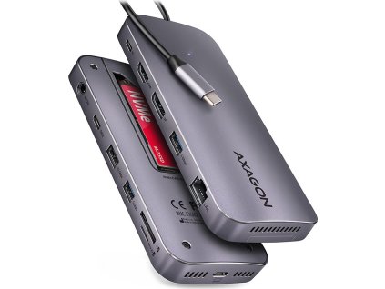 AXAGON HMC-12GM2, USB 10Gbps hub, 3x USB-A, USB-C, HDMI, DP, RJ-45 GLAN, M.2, SD/mSD, audio, PD 100W, kabel USB-C 50cm