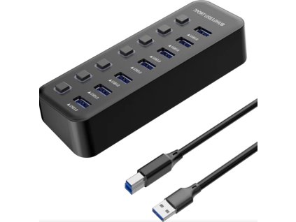PREMIUMCORD Hub USB 3.2, 7-portový s vypínači portů, 5G SuperSpeed, Černá